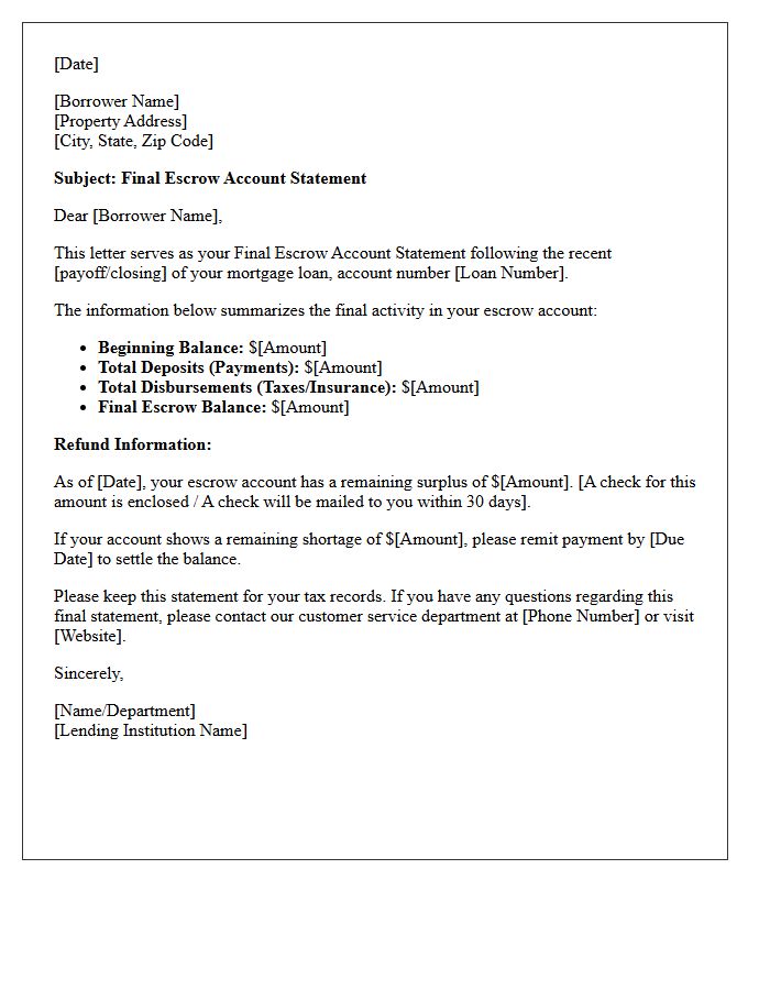 Final Escrow Account Statement Letter