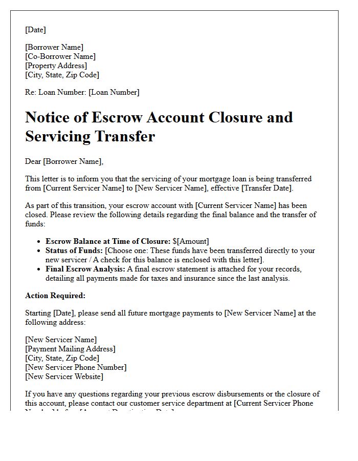 Loan Servicing Transfer Escrow Closure Letter