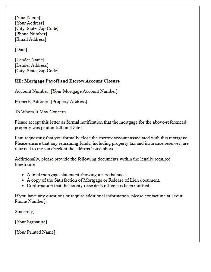 Mortgage Payoff Escrow Closure Letter