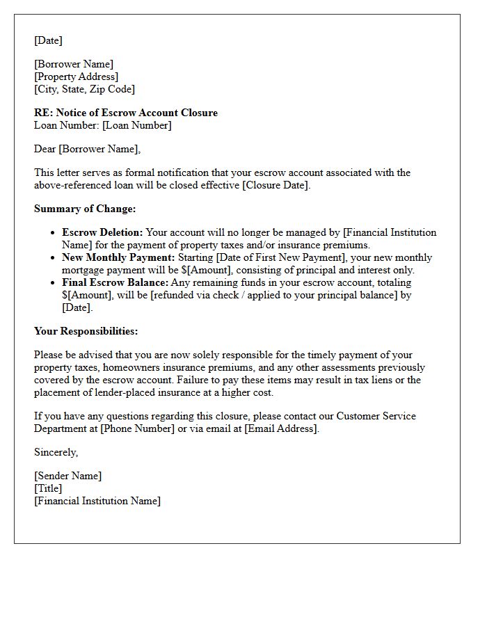 Notice of Escrow Account Closure Letter