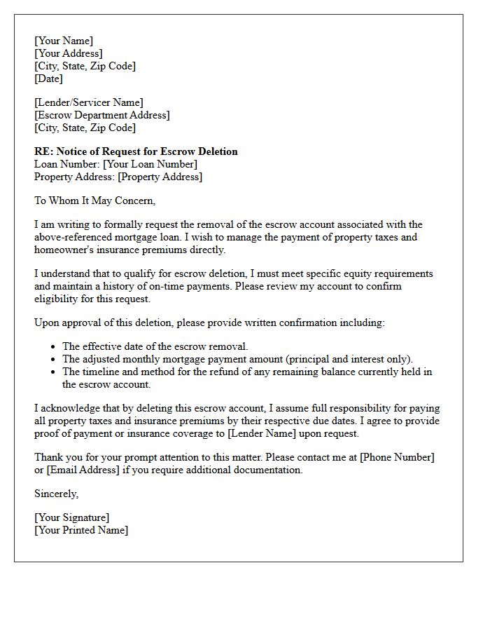 Notice of Escrow Deletion Letter