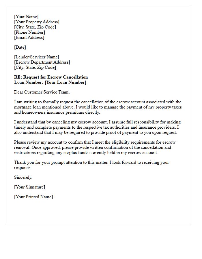 Property Tax and Insurance Escrow Cancellation Letter