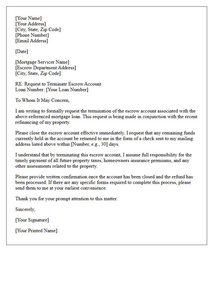 Refinance Escrow Account Termination Letter