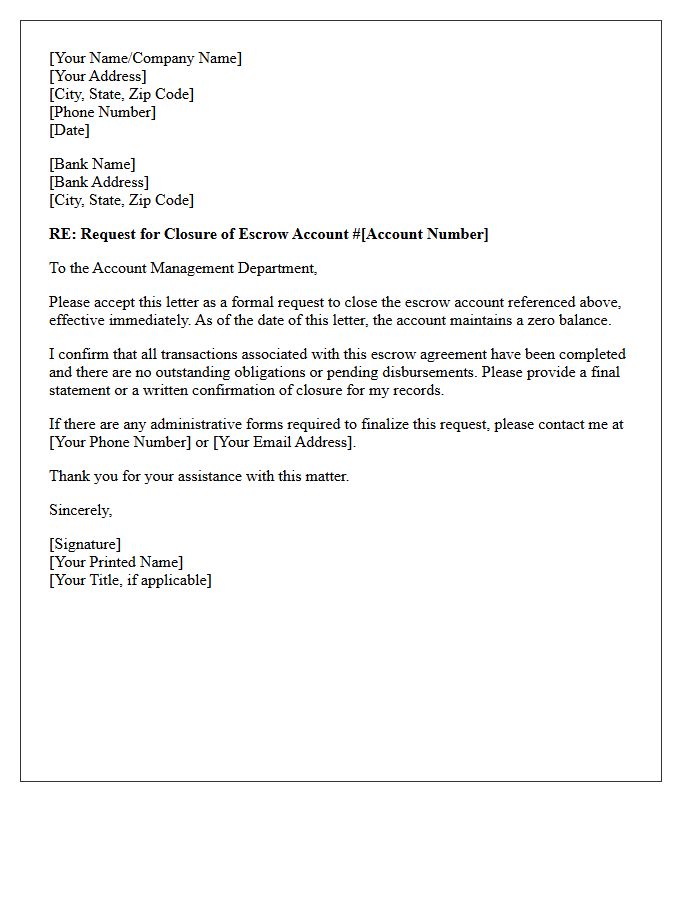Zero Balance Escrow Account Closure Letter