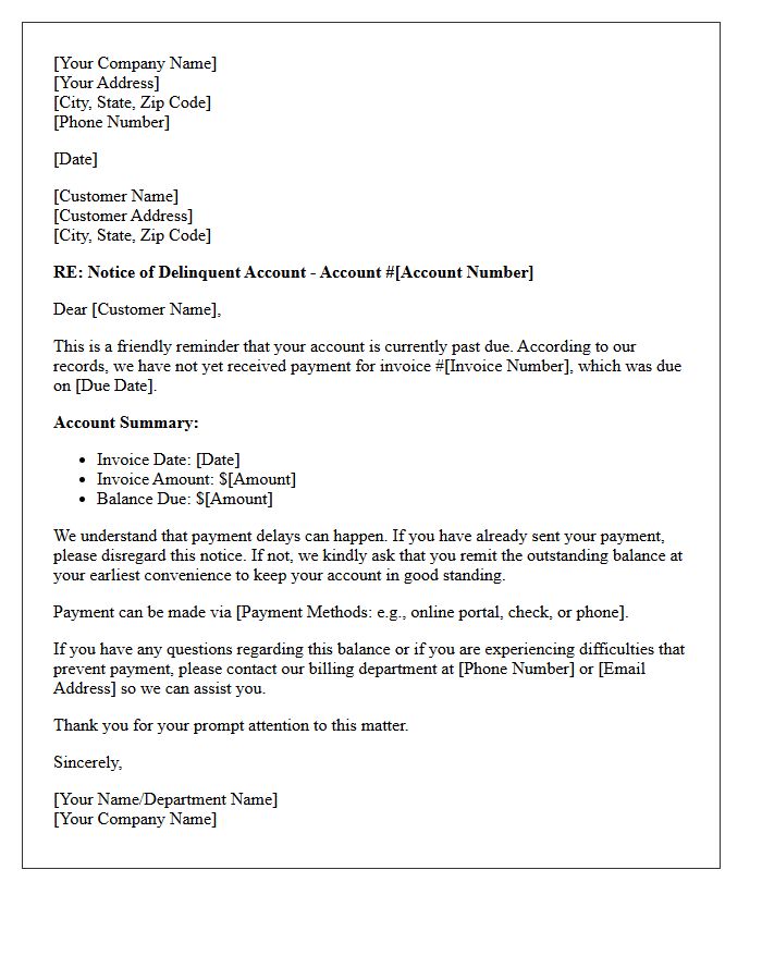 Account Delinquency Initial Notice Letter