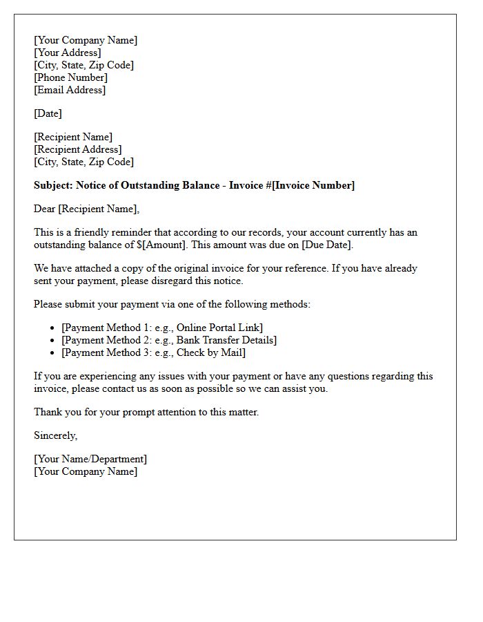 First Notice of Outstanding Balance Letter
