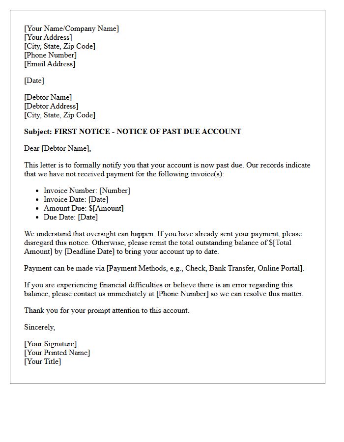 First Warning of Past Due Debt Letter