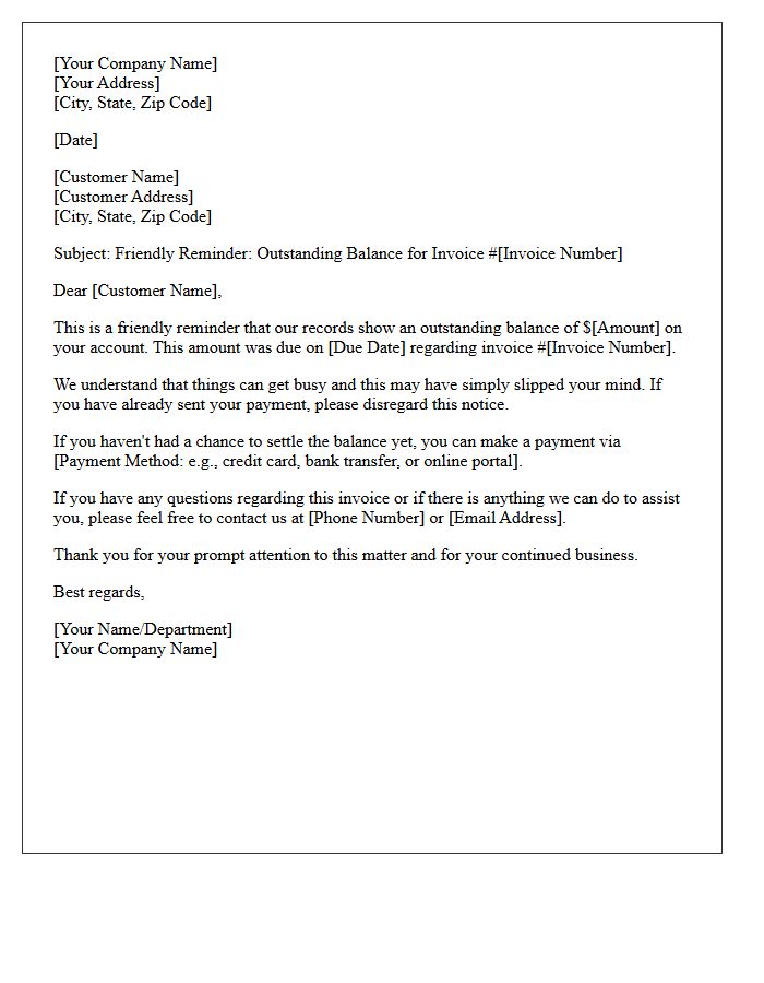 Friendly Reminder of Overdue Balance Letter
