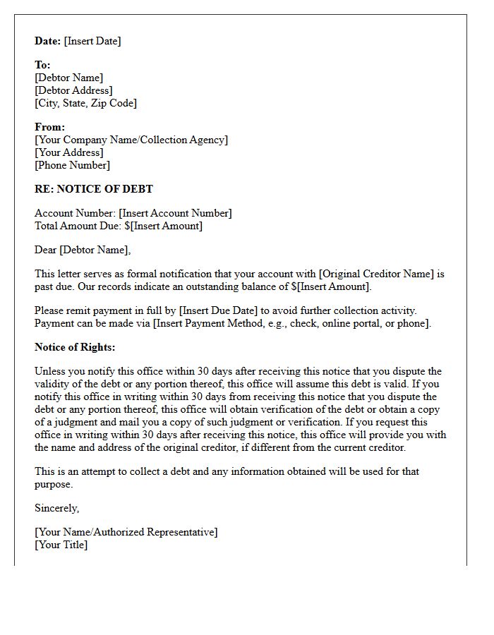 Initial Debt Collection Notice Letter
