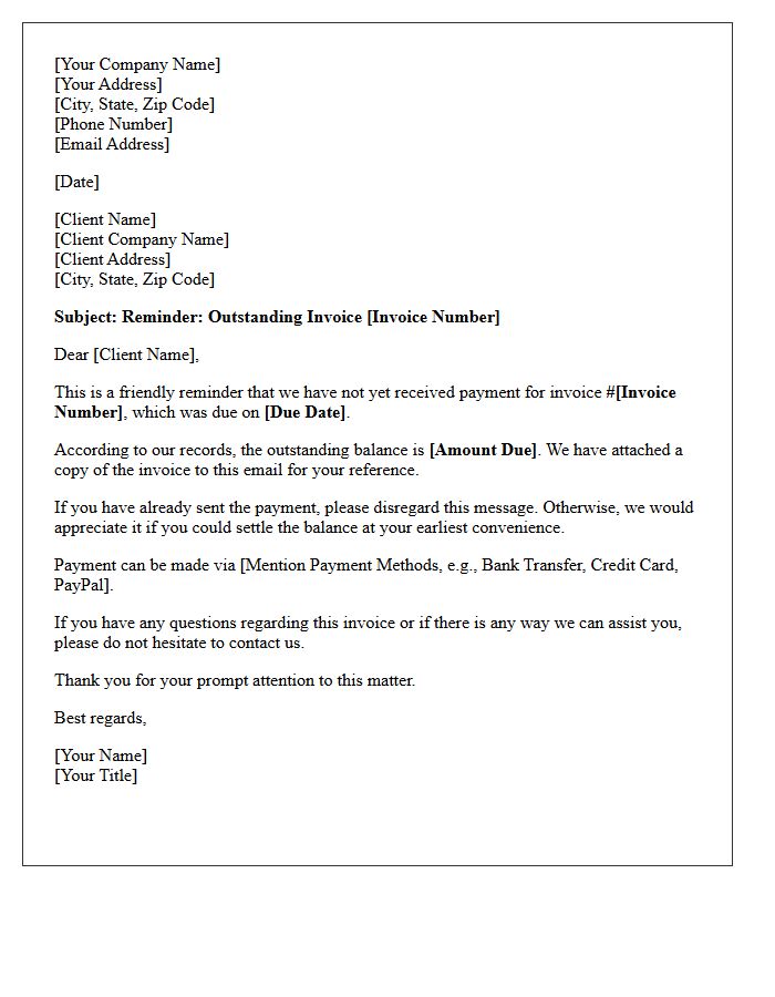 Outstanding Invoice First Reminder Letter