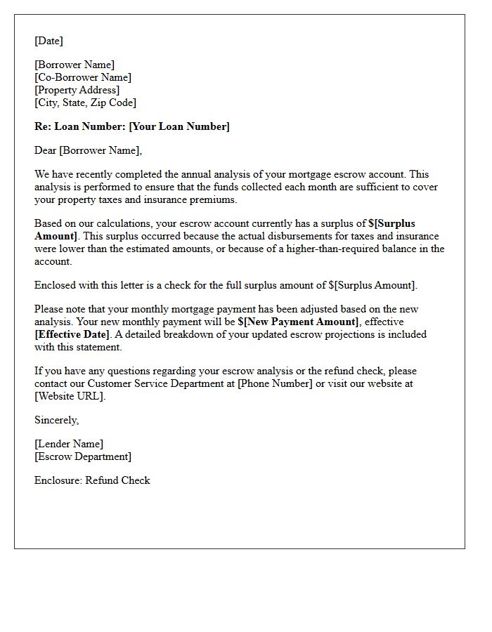 Annual Escrow Analysis Surplus Refund Letter