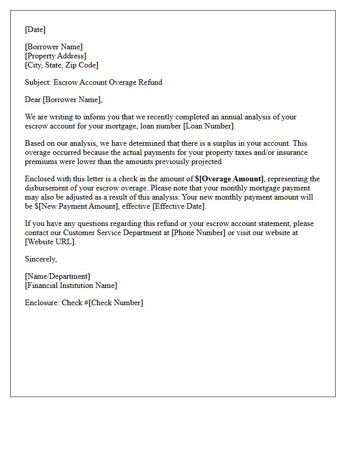 Escrow Account Overage Disbursement Letter