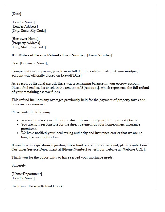 Loan Paid In Full Escrow Refund Letter