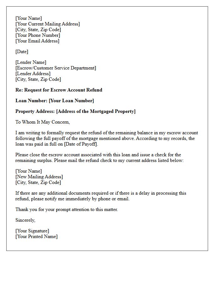 Mortgage Payoff Escrow Refund Letter