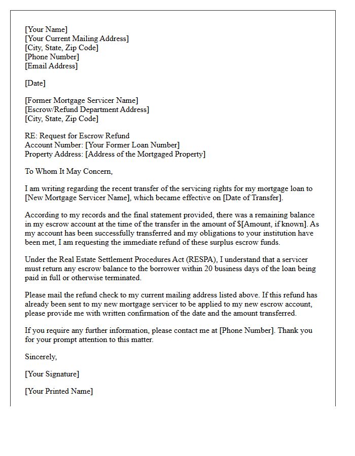 Mortgage Servicing Transfer Escrow Refund Letter