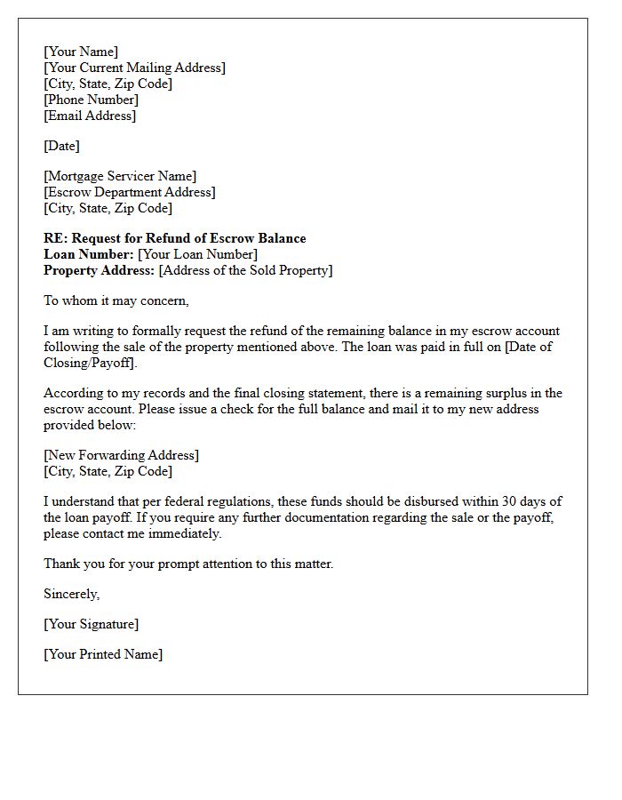 Property Sale Escrow Balance Refund Letter