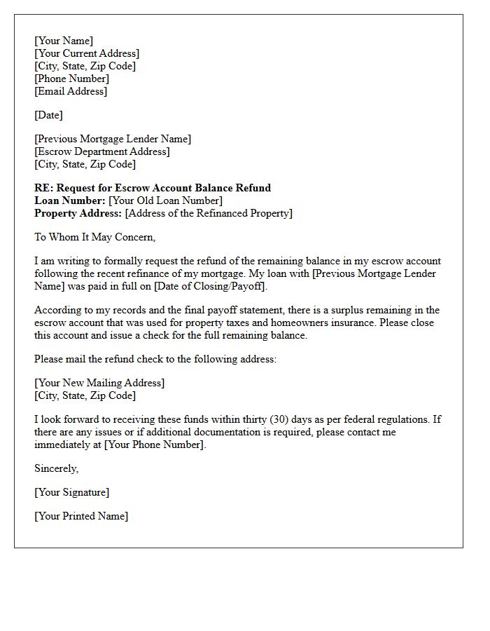 Refinance Escrow Account Closure Refund Letter