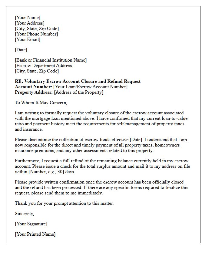 Voluntary Escrow Account Closure Refund Letter