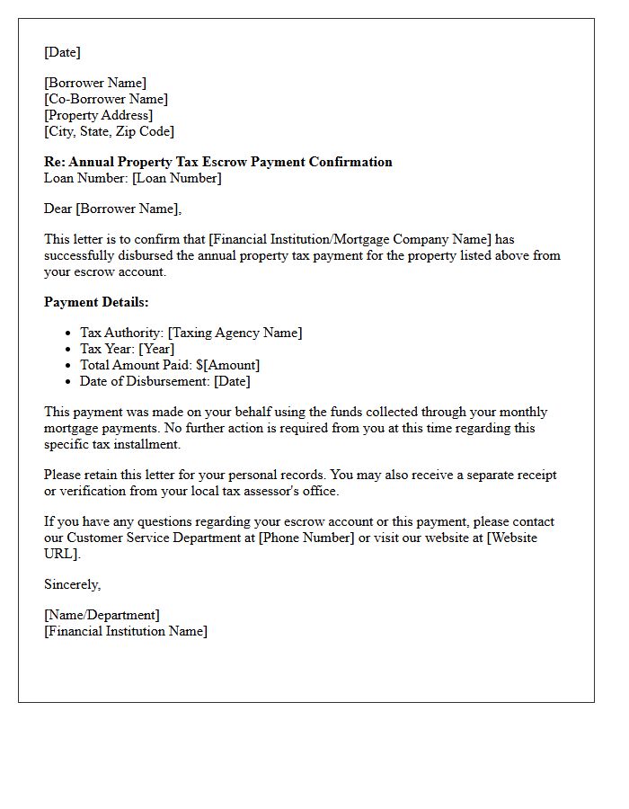 Annual Property Tax Escrow Payment Confirmation Letter