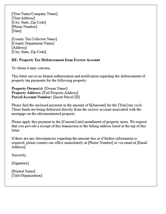County Property Tax Escrow Account Disbursement Letter