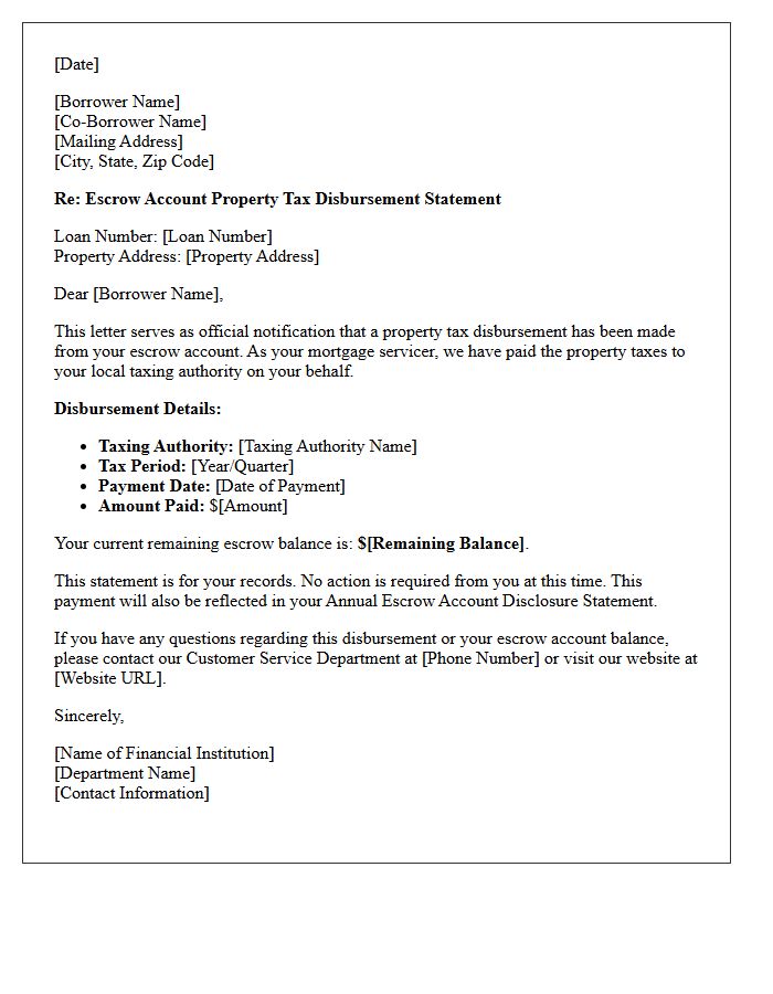 Escrow Account Property Tax Disbursement Statement Letter