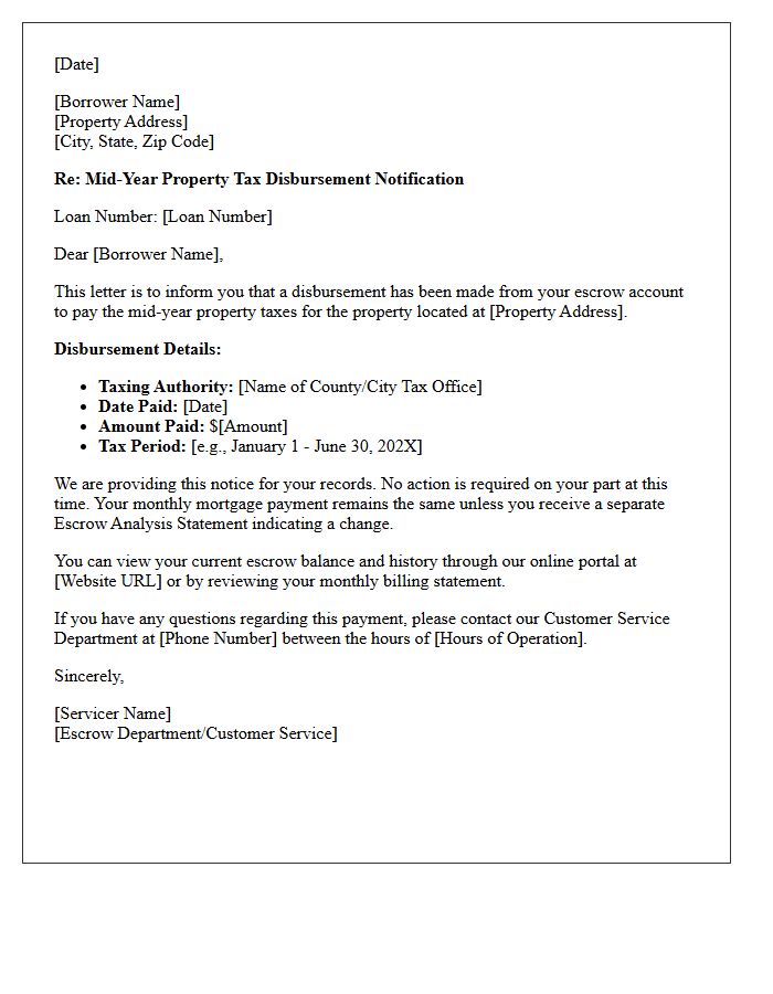 Mid-Year Property Tax Escrow Disbursement Letter