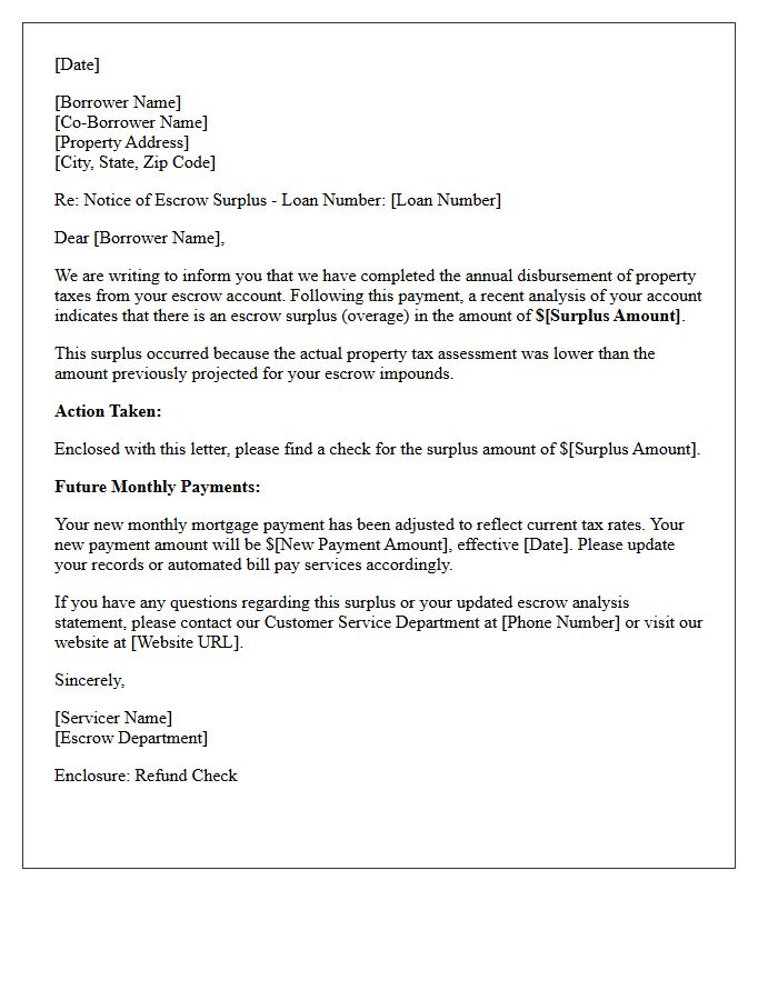 Notice of Escrow Surplus Following Tax Disbursement Letter