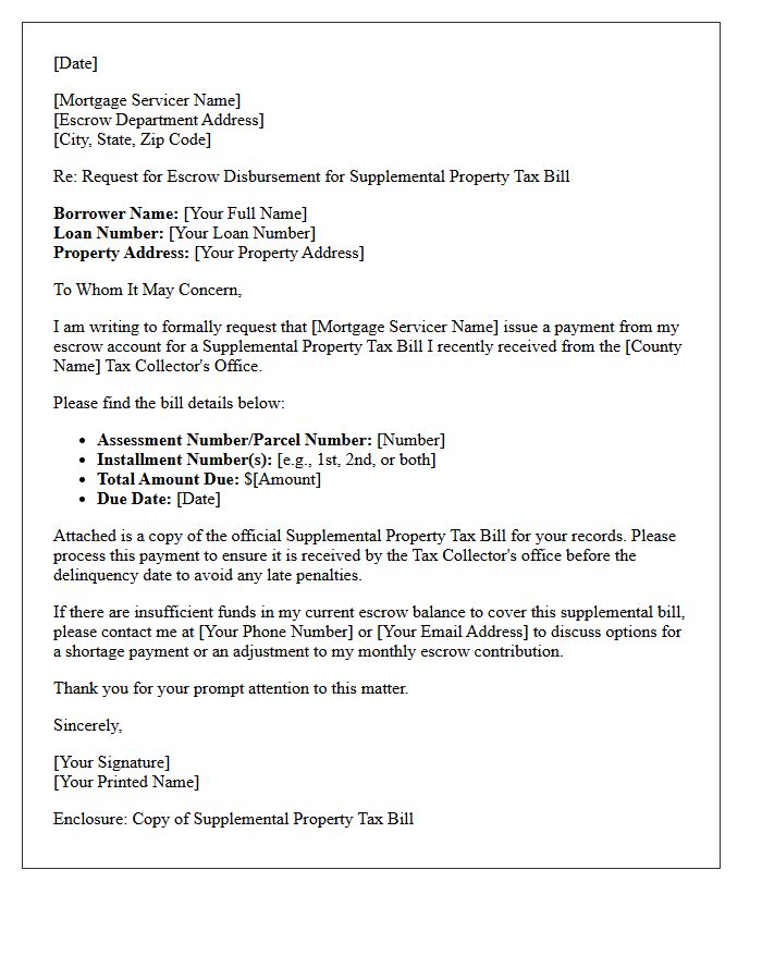 Supplemental Property Tax Escrow Disbursement Letter