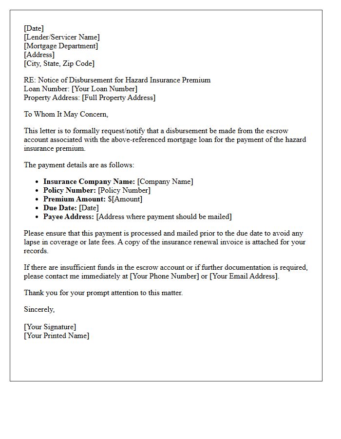 Escrow Account Hazard Insurance Payment Disbursement Letter