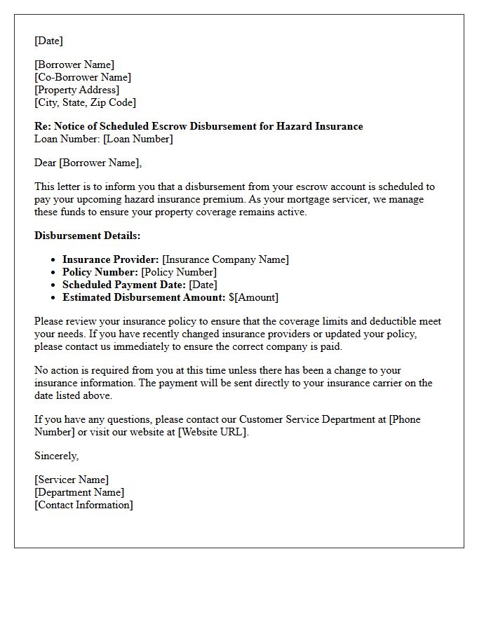 Notice of Scheduled Escrow Disbursement for Hazard Insurance Letter