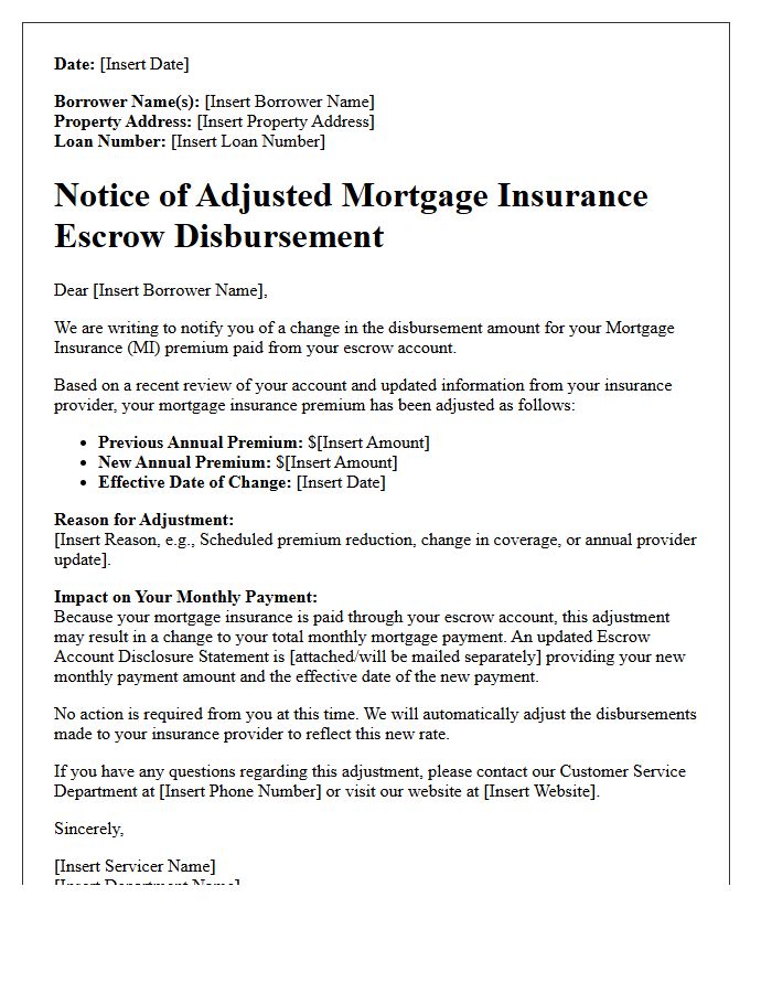 Notice of Adjusted Mortgage Insurance Escrow Disbursement Letter