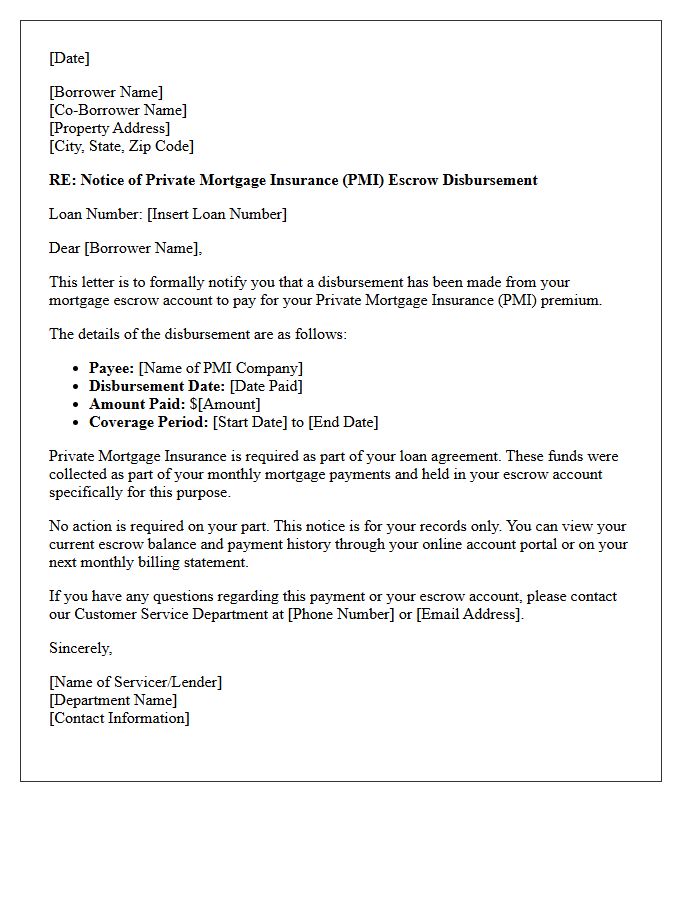 Notice of Private Mortgage Insurance Escrow Disbursement Letter