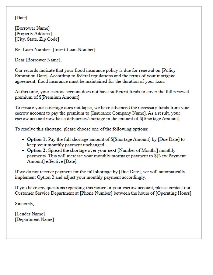 Flood Insurance Premium Escrow Advance Letter