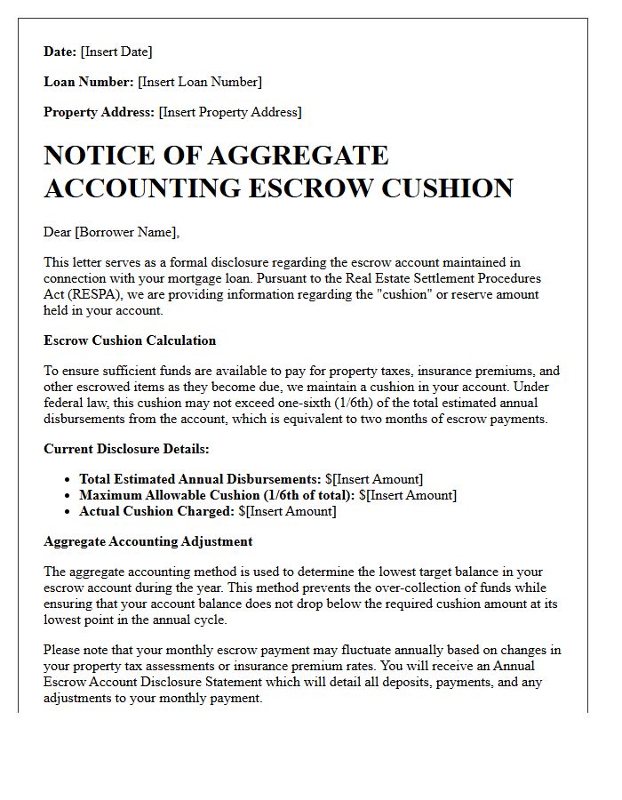 Aggregate Accounting Escrow Cushion Disclosure Letter