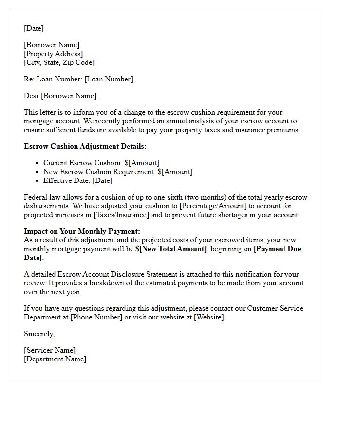 Escrow Cushion Adjustment Notification Letter