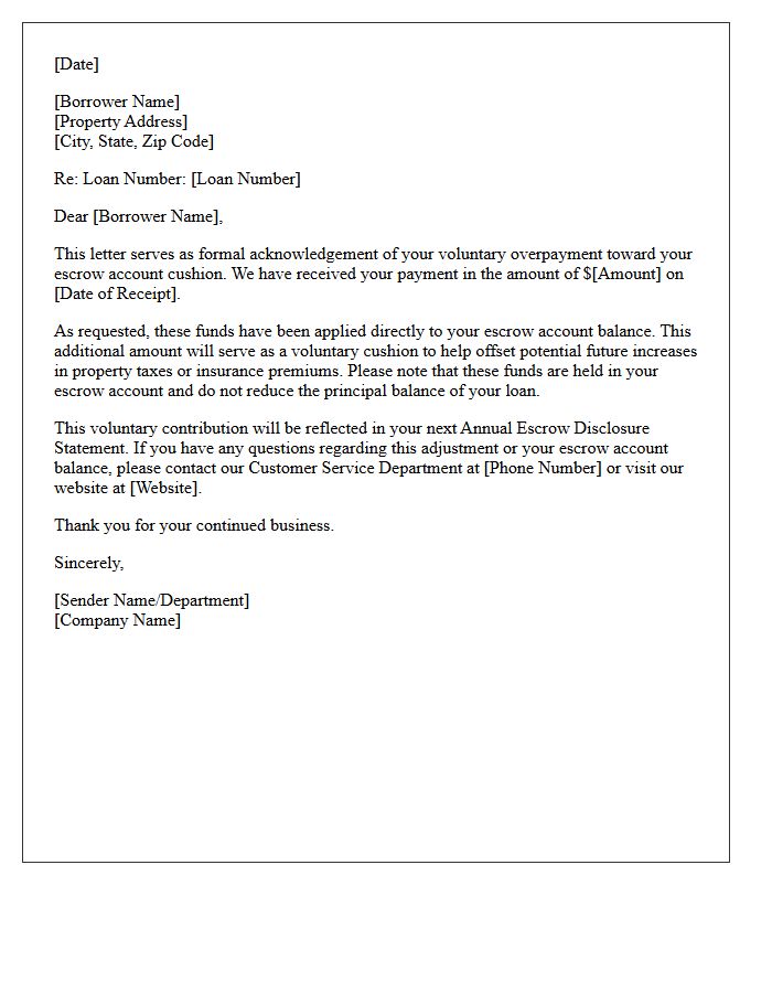 Escrow Cushion Voluntary Overpayment Acknowledgement Letter
