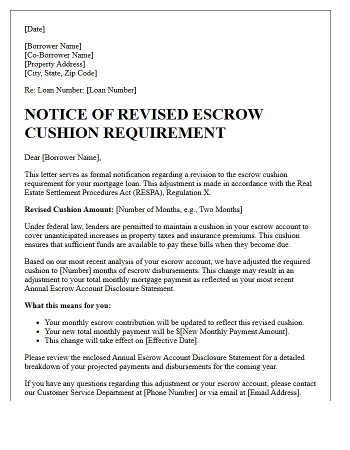 Revised RESPA Escrow Cushion Disclosure Letter