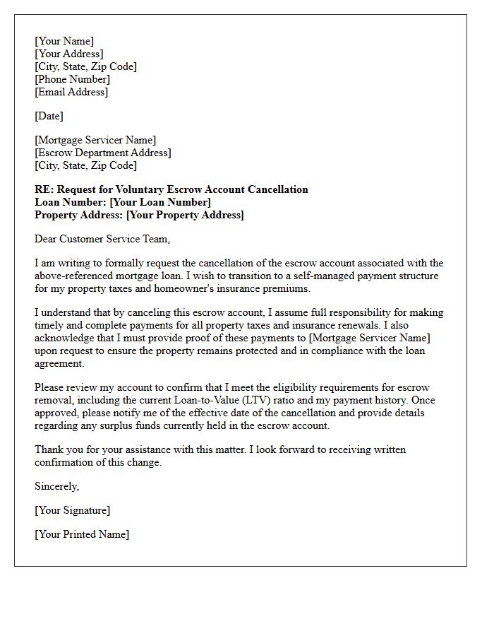 Voluntary Escrow Account Cancellation Request Letter
