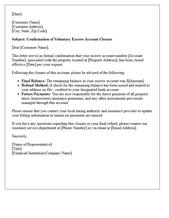 Voluntary Escrow Account Closure Confirmation Letter