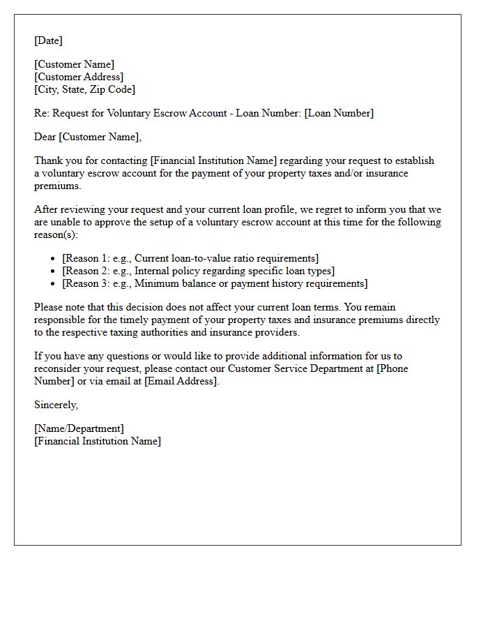 Voluntary Escrow Account Setup Denial Letter