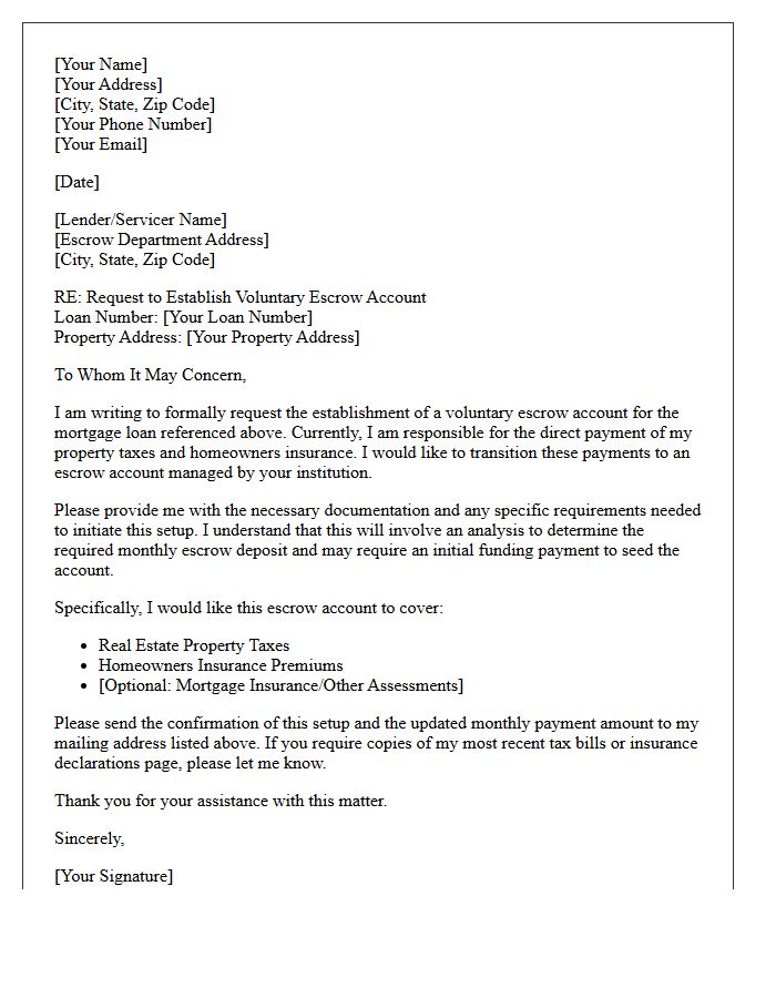 Voluntary Escrow Account Setup Request Letter