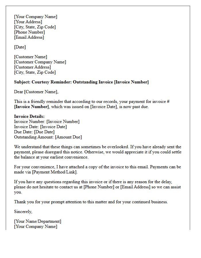Courtesy Reminder of Outstanding Invoice Letter