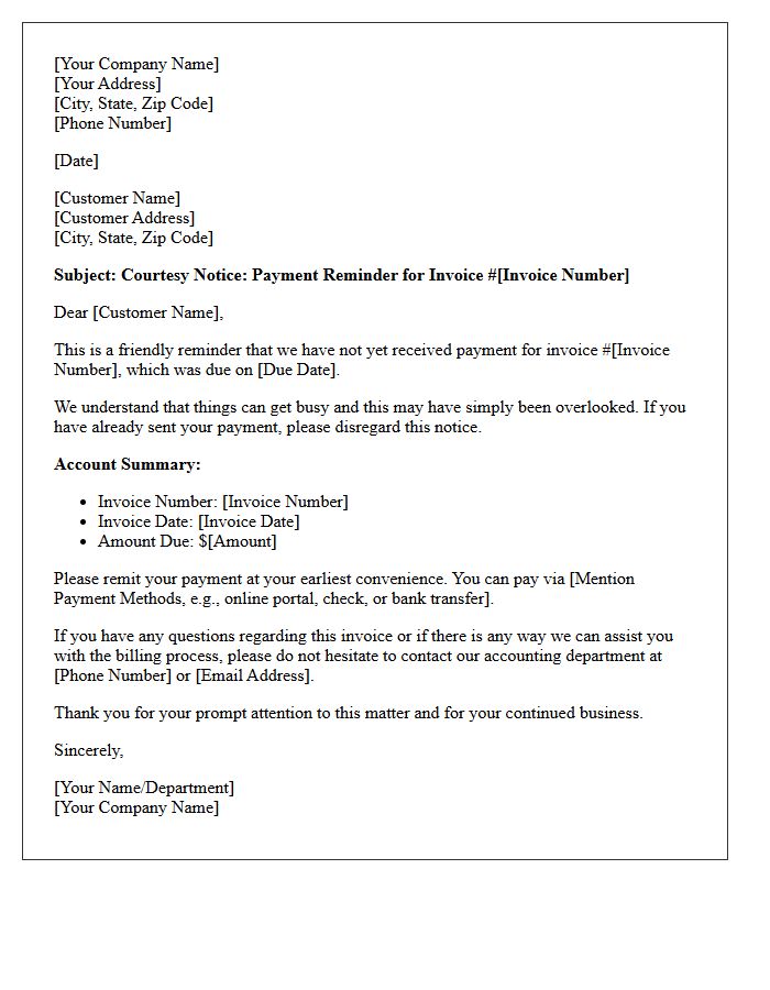 Initial Past Due Courtesy Notice Letter