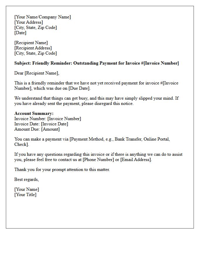 Missed Payment Friendly Reminder Letter