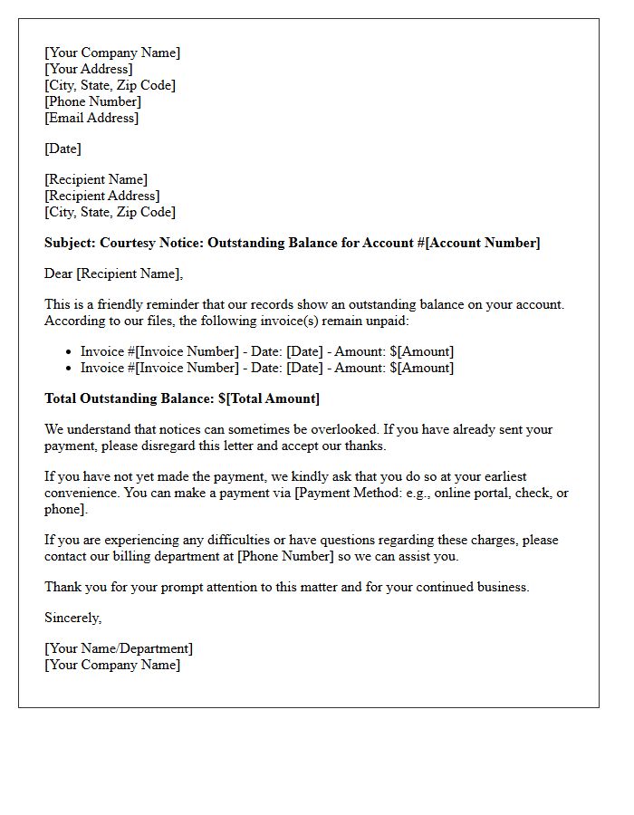 Outstanding Account Courtesy Notice Letter
