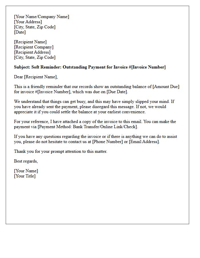 Soft Reminder of Pending Payment Letter