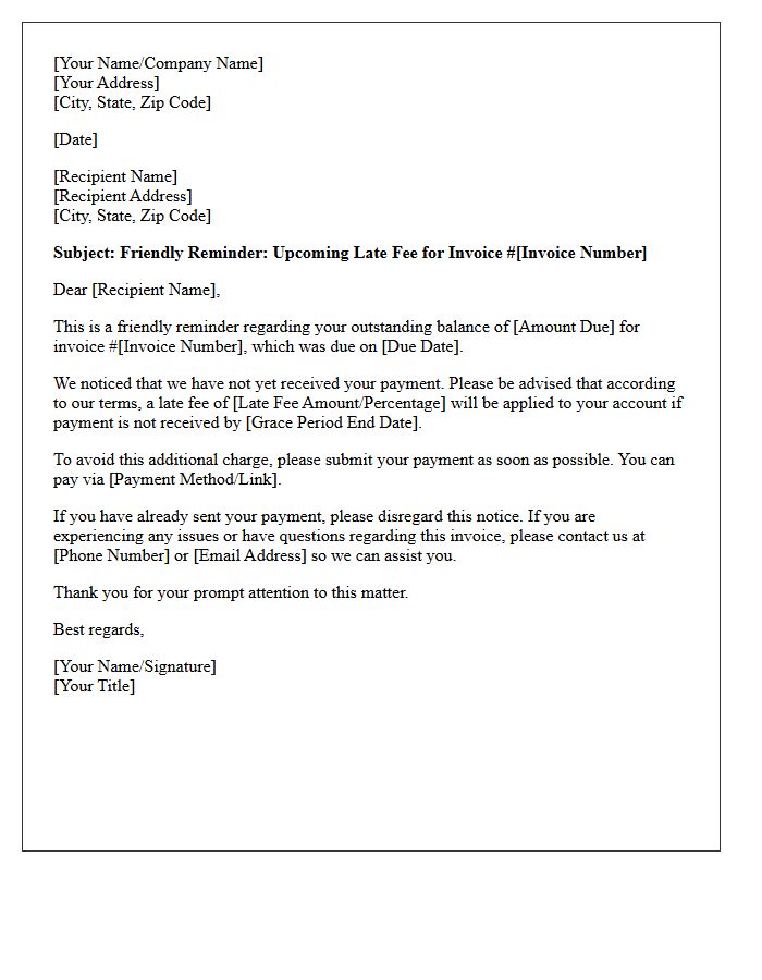 Upcoming Late Fee Friendly Reminder Letter