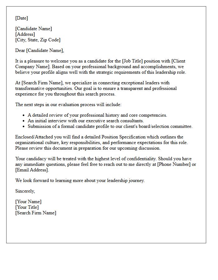 Executive Search Candidate Welcome Letter