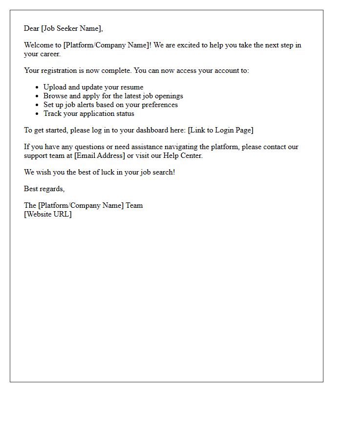 Job Seeker Registration Welcome Letter