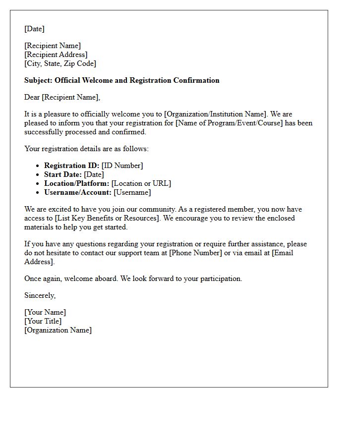 Official Welcome And Registration Confirmation Letter